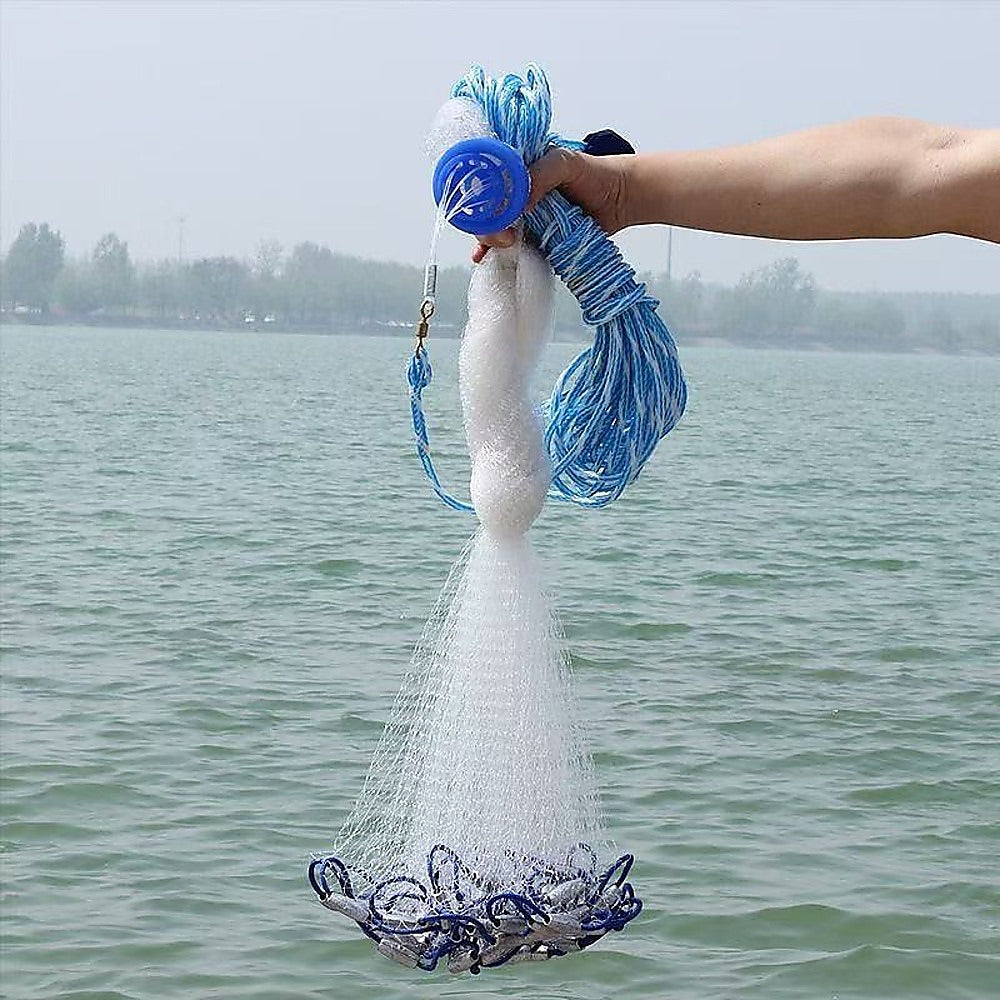 3m Nylon Fishing Cast Net – Quick Throw Mesh with Chain Weights & Drawstring