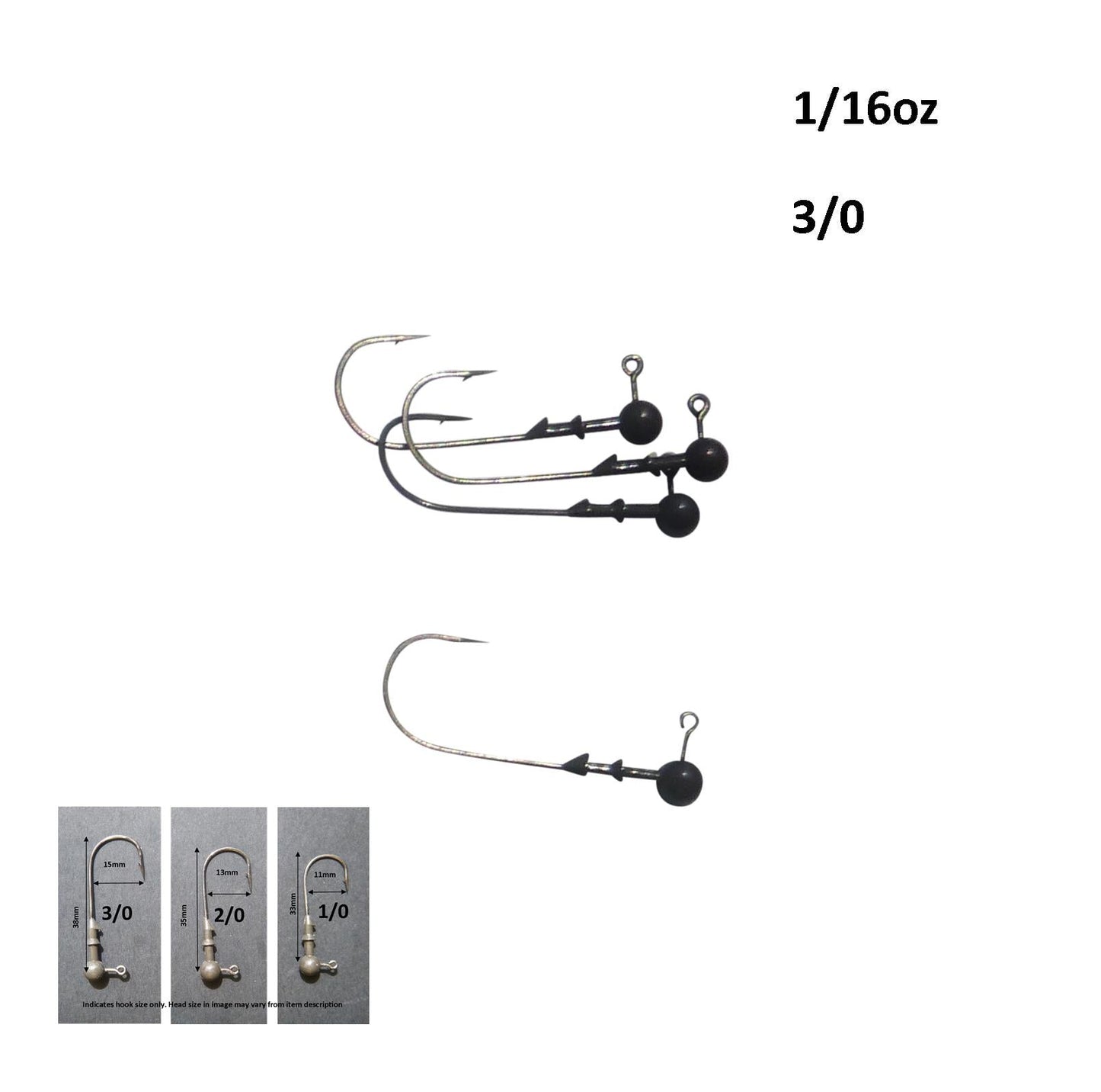 Vike 1/16 oz Round Jig Head with a Size 3/0 Hook Tungsten, 4 pack