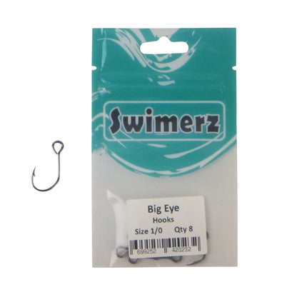 Swimerz Big Eye Inline Lure Hooks, Size 1/0, 8 Pack