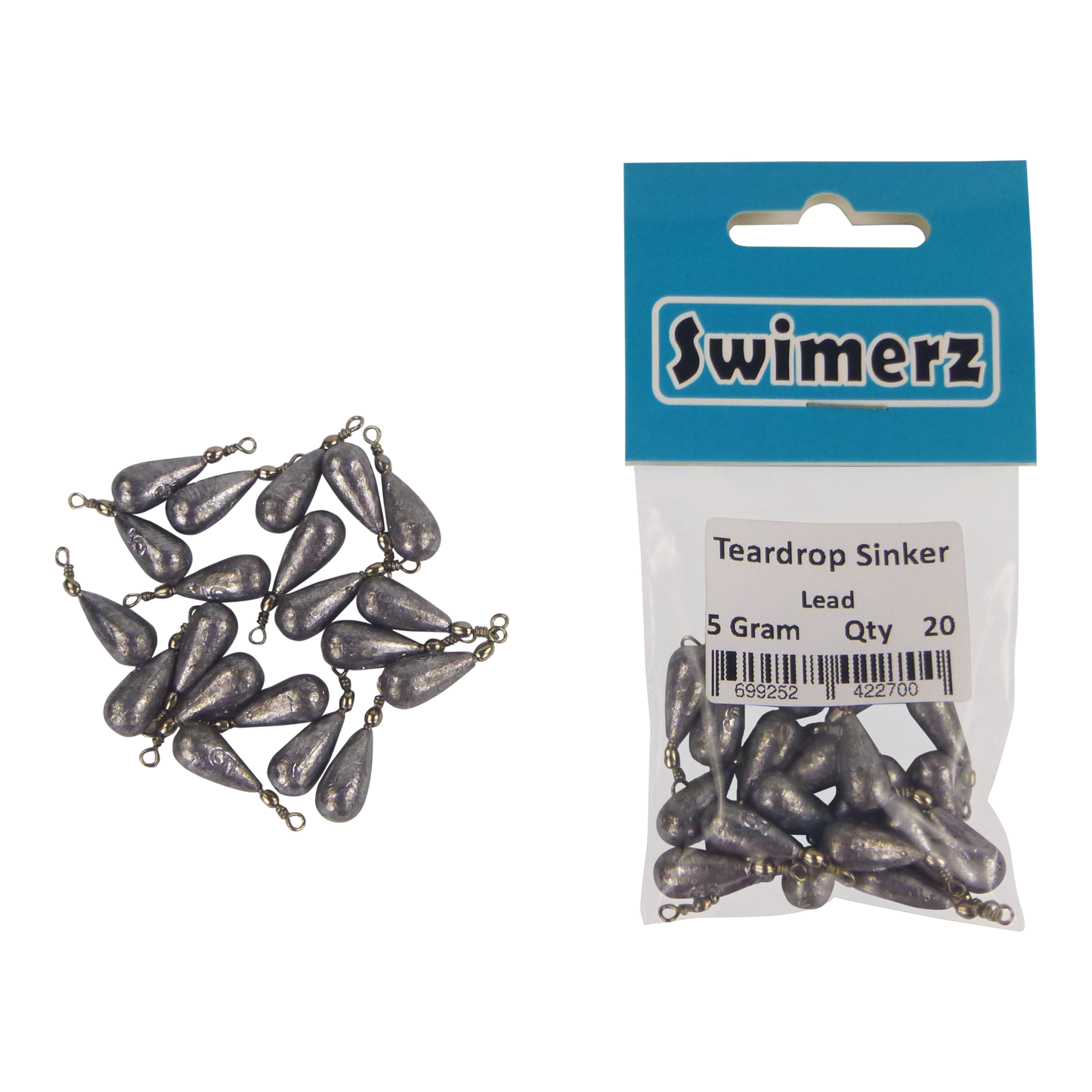 Swimerz 5gm Teardrop Sinker, Lead, 20 pack