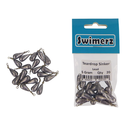 Swimerz 5gm Teardrop Sinker, Lead, 20 pack