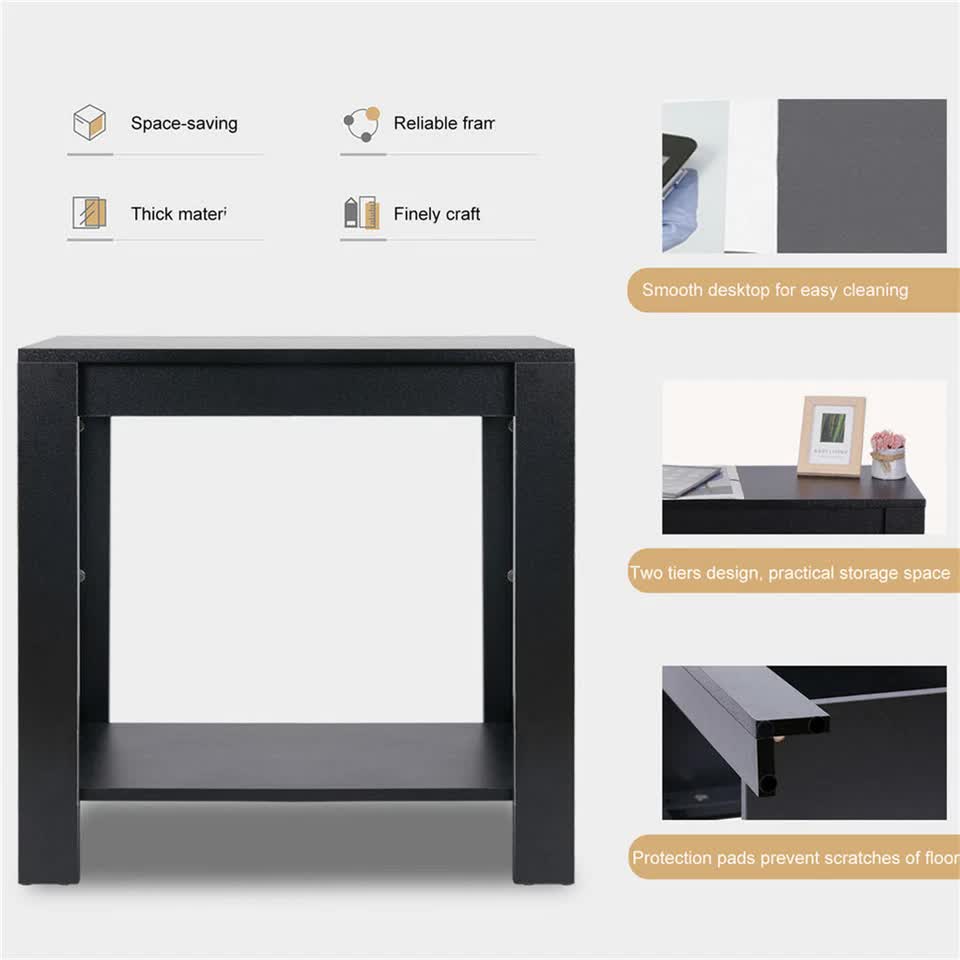 Rustic 2Tiers Side Table Open Accent Table Bedside Storage Slim Coffee End Table