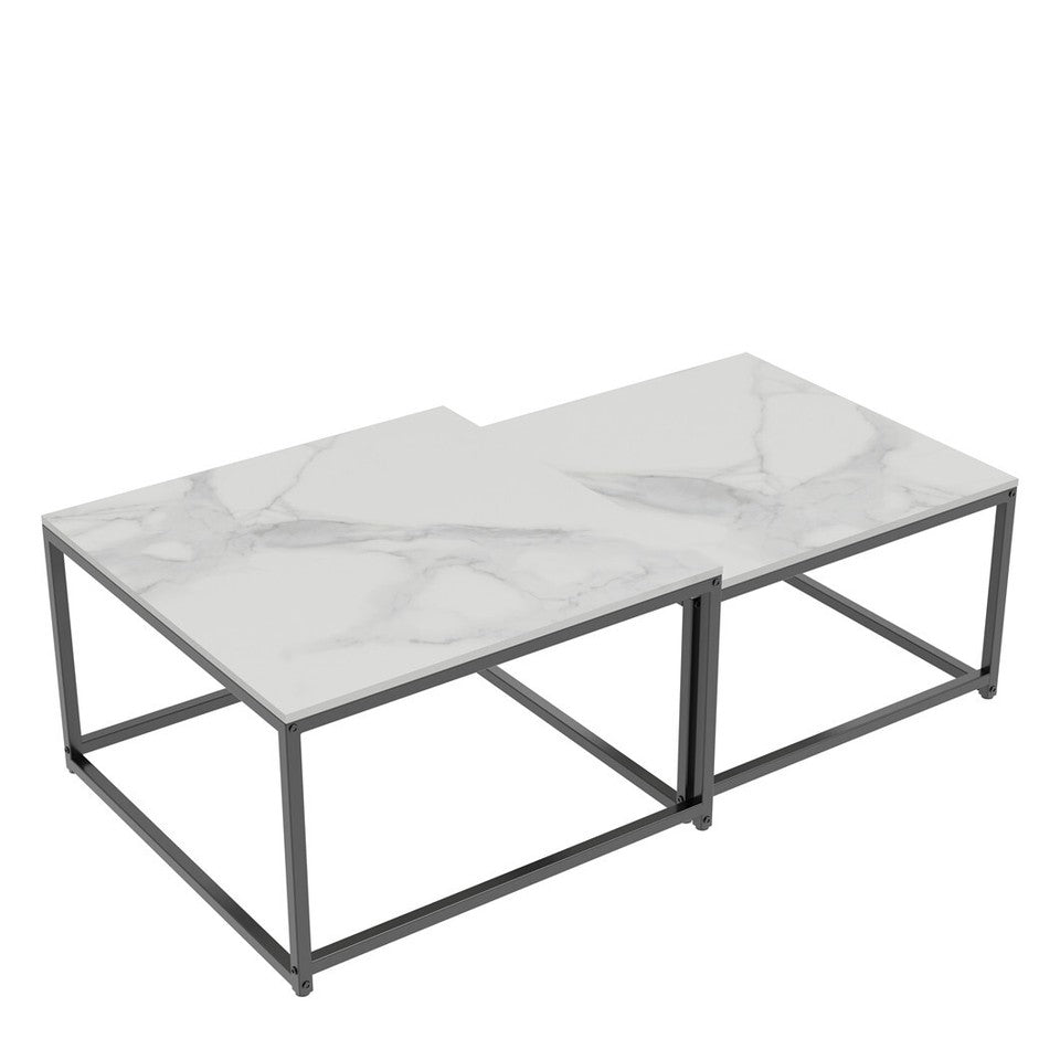 Marble Nesting Coffee Table Side End Tables Bedside Furniture with Solid Metal Frame