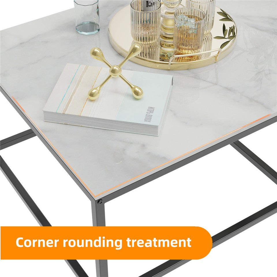 Marble Nesting Coffee Table Side End Tables Bedside Furniture with Solid Metal Frame