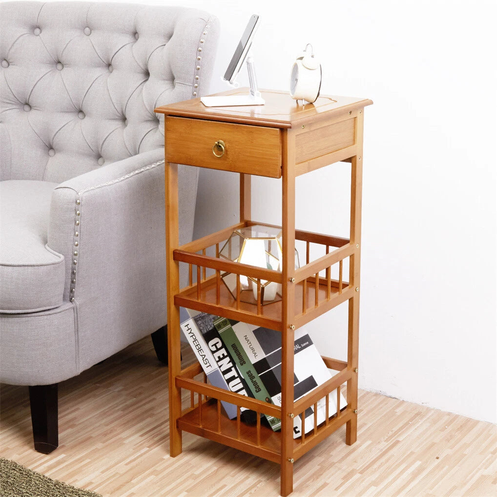 P&P Bamboo Bedside Table Nightstand Smooth Storage Side End Table with Drawers for Small Spaces