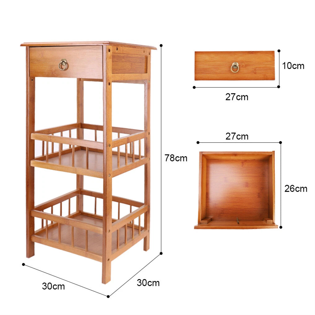 P&P Bamboo Bedside Table Nightstand Smooth Storage Side End Table with Drawers for Small Spaces