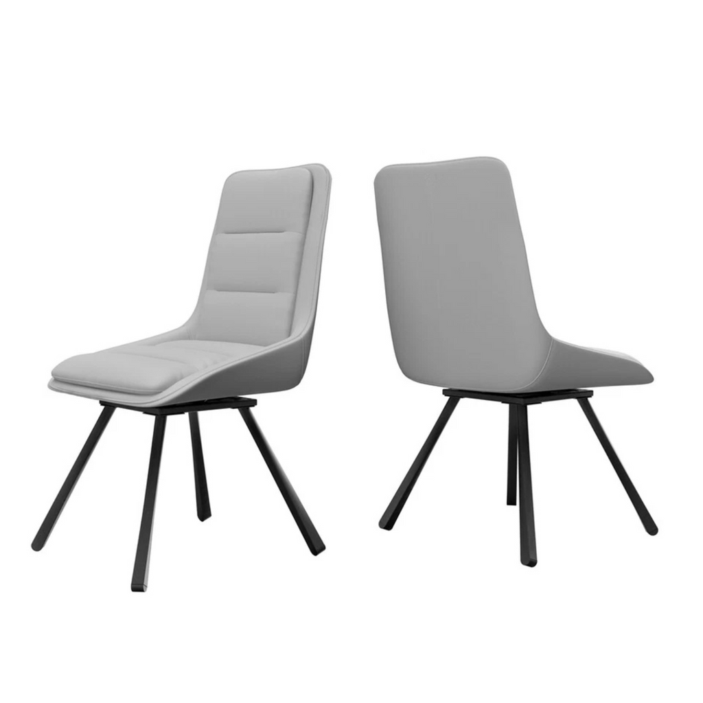 Swivel Dining Chairs Set of 2 - Grey Faux Leather 360° Padded