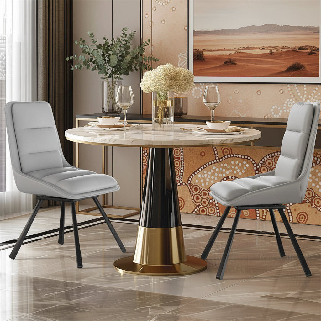 Swivel Dining Chairs Set of 2 - Grey Faux Leather 360° Padded