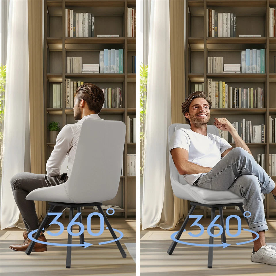 Swivel Dining Chairs Set of 2 - Grey Faux Leather 360° Padded