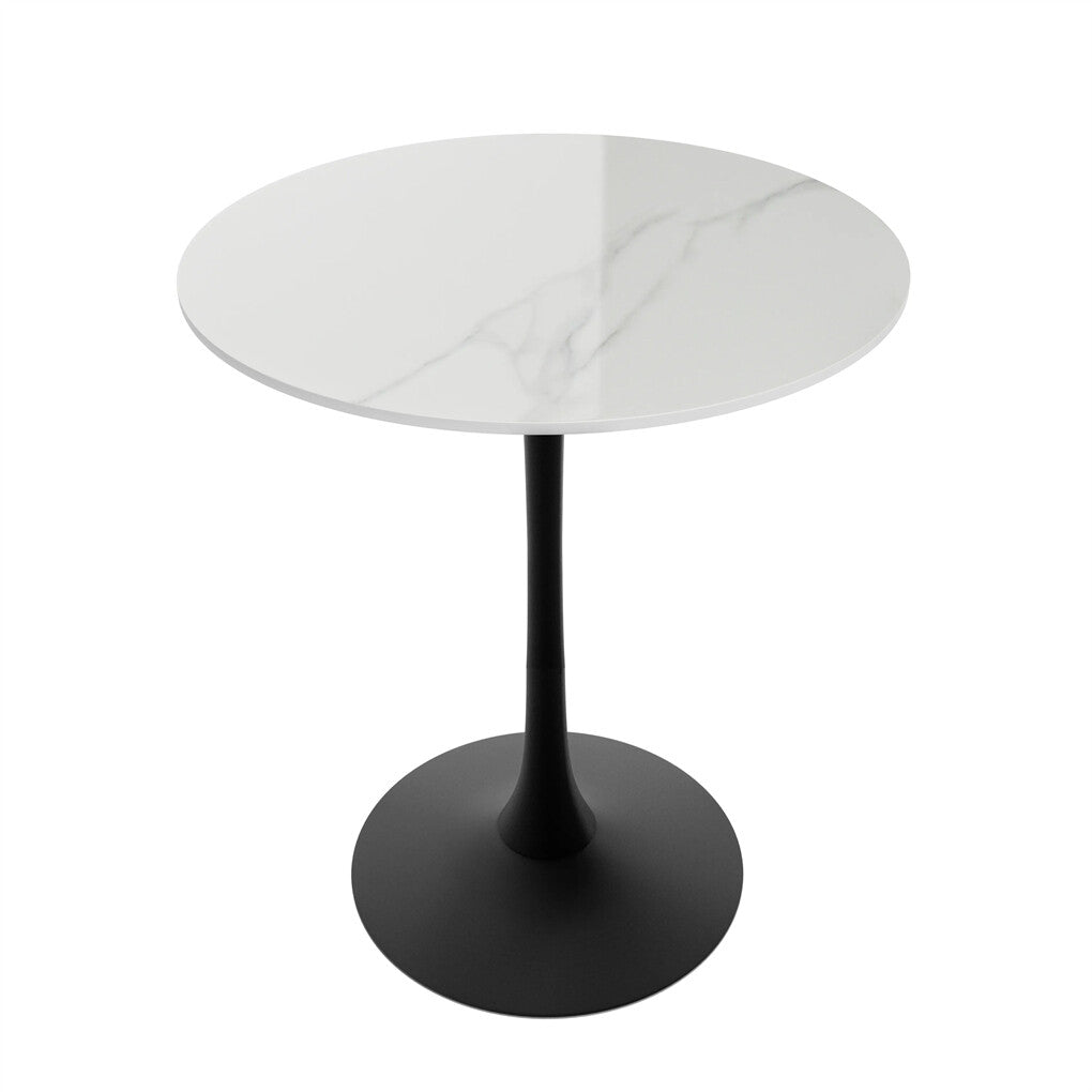 100cm Round High Bar Table Heavy Duty Sintered Stone Top Bistro Pub Table White with Black Legs