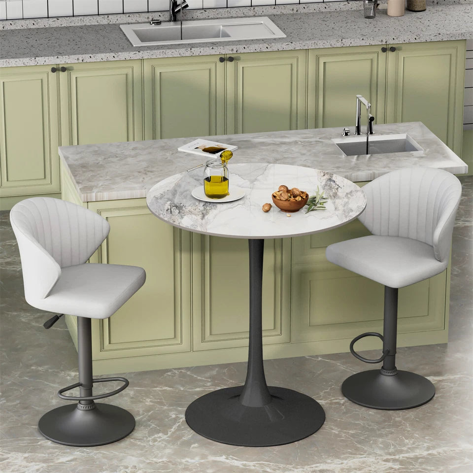 P&P Glossy Jade Round Sintered Stone Bar Table With Black Base For Stylish Interiors