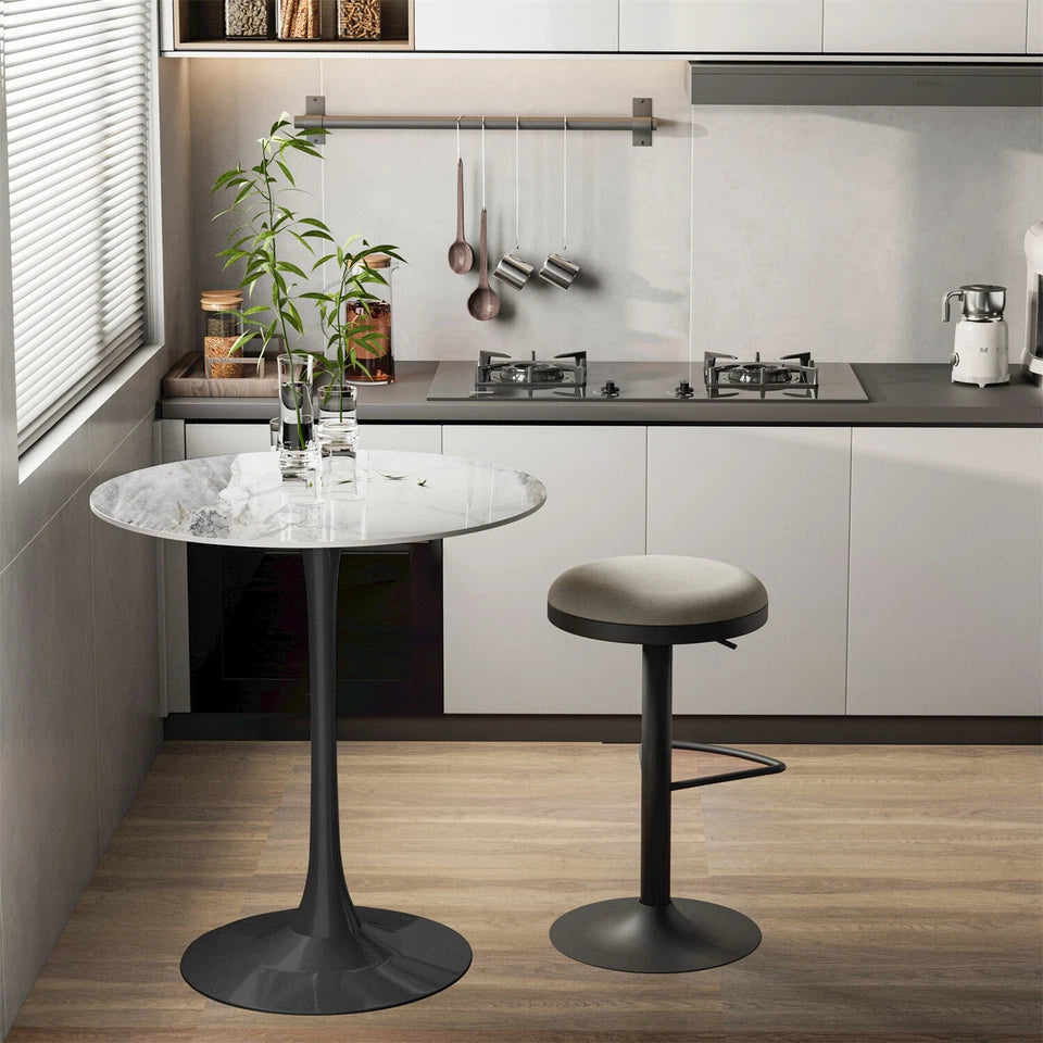 P&P Glossy Jade Round Sintered Stone Bar Table With Black Base For Stylish Interiors