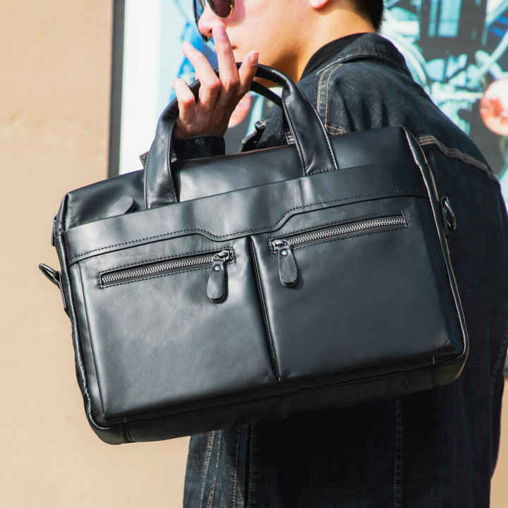 Coffee Men's Genuine Leather Briefcase - Classic Business Messenger Bag