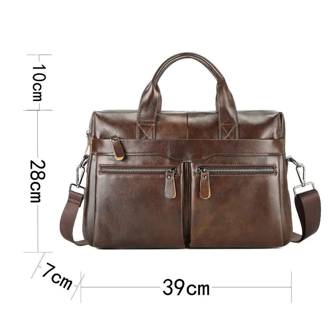 Coffee Men's Genuine Leather Briefcase - Classic Business Messenger Bag