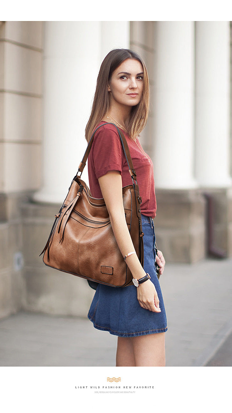 Coffee Spacious & Stylish  PU Leather Tote Bag -  Versatile Shoulder/Crossbody