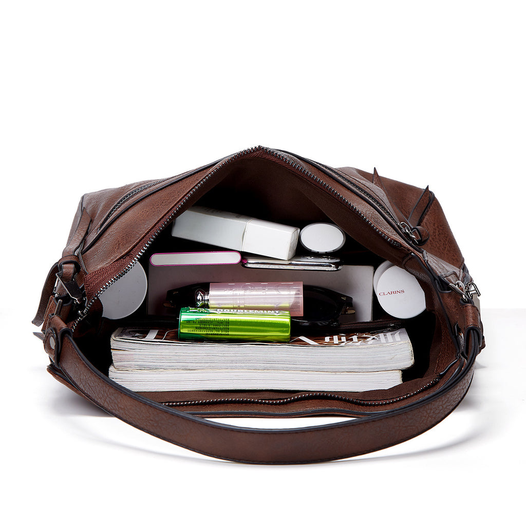 Coffee Spacious & Stylish  PU Leather Tote Bag -  Versatile Shoulder/Crossbody