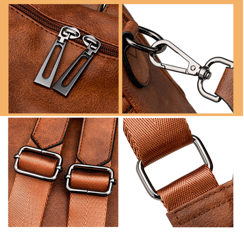 Coffee Rough Grain Fashionable Women's Backpack Set - With Coin Purse and Tassels