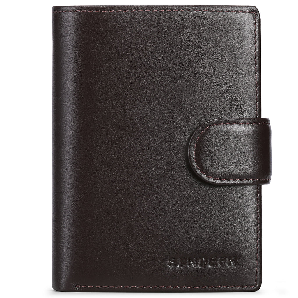 Coffee Men's Short Leather Wallet with RFID Protection - Genuine Cowhide Cardholder with Coin Pocket