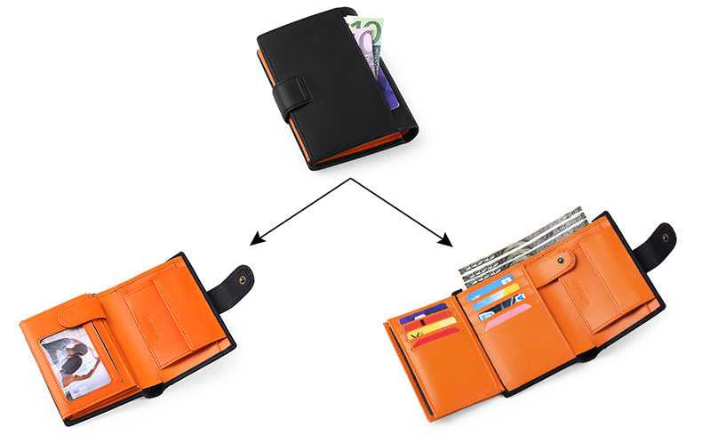 Coffee Men's Short Leather Wallet with RFID Protection - Genuine Cowhide Cardholder with Coin Pocket