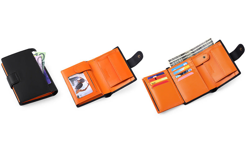 Coffee Men's Short Leather Wallet with RFID Protection - Genuine Cowhide Cardholder with Coin Pocket