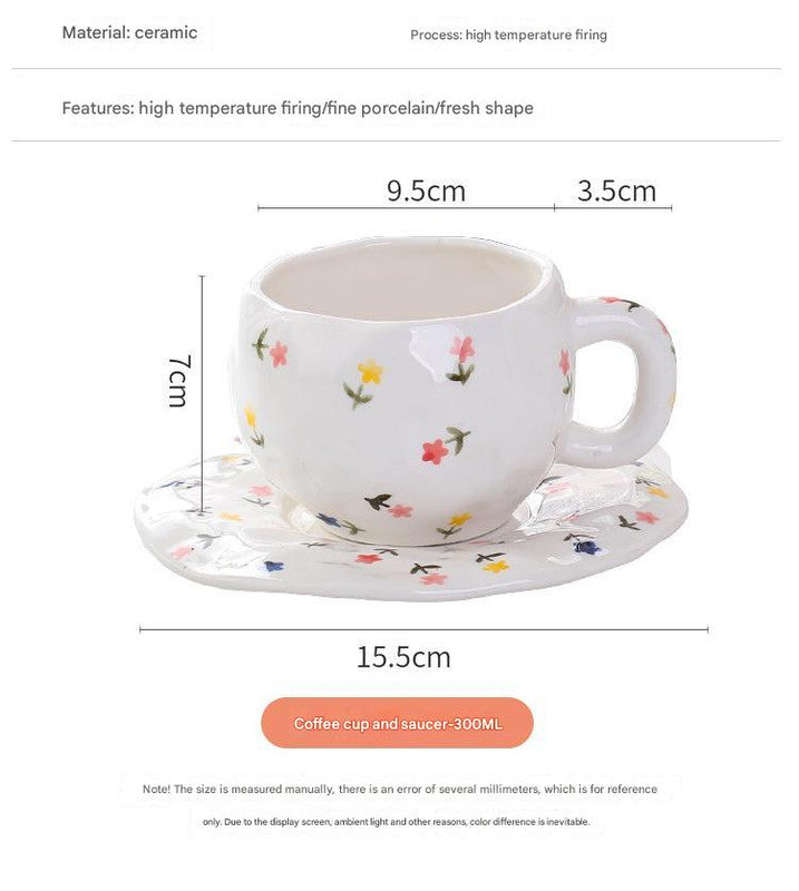 Hand-Painted Ceramic Coffee Cup and Saucer Set - Vintage Afternoon Tea(Pink bow)