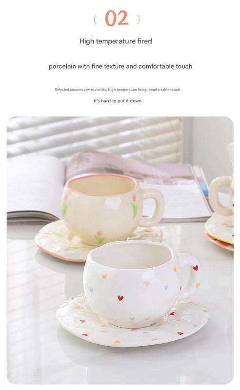 Hand-Painted Ceramic Coffee Cup and Saucer Set - Vintage Afternoon Tea(Blue five-pointed star)