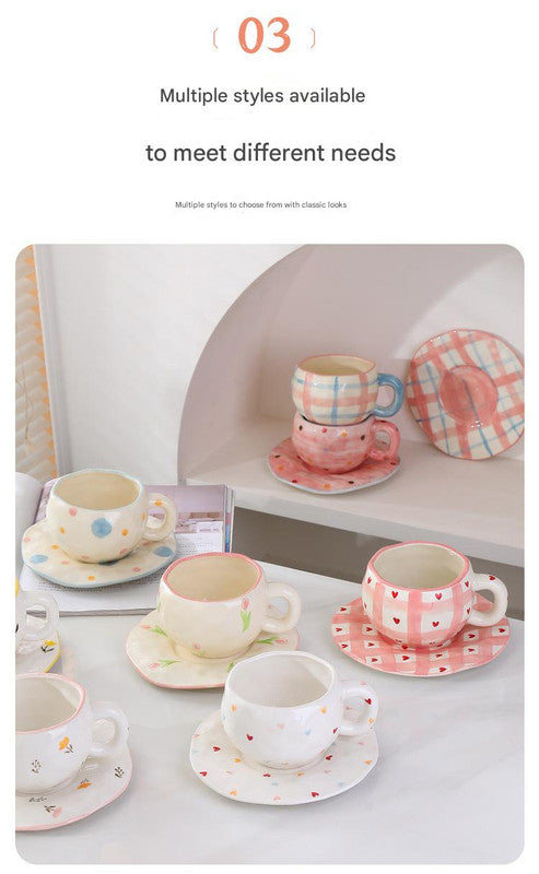 Hand-Painted Ceramic Coffee Cup and Saucer Set - Vintage Afternoon Tea(Blue five-pointed star)