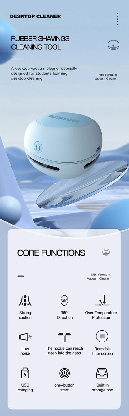 White Cordless Tabletop Crumb Sweeper - USB Rechargeable Mini Vacuum for Desk
