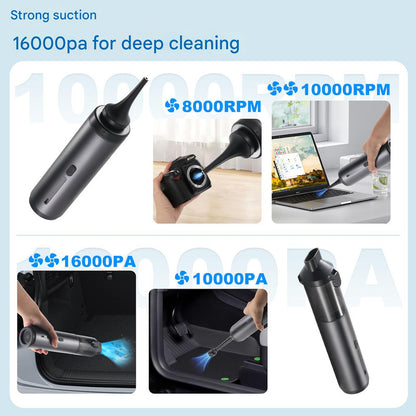 Portable Cordless Handheld Vacuum Cleaner - 16000Pa Suction, 3x2000mAh Battery, Multiple Attachments(Gold)