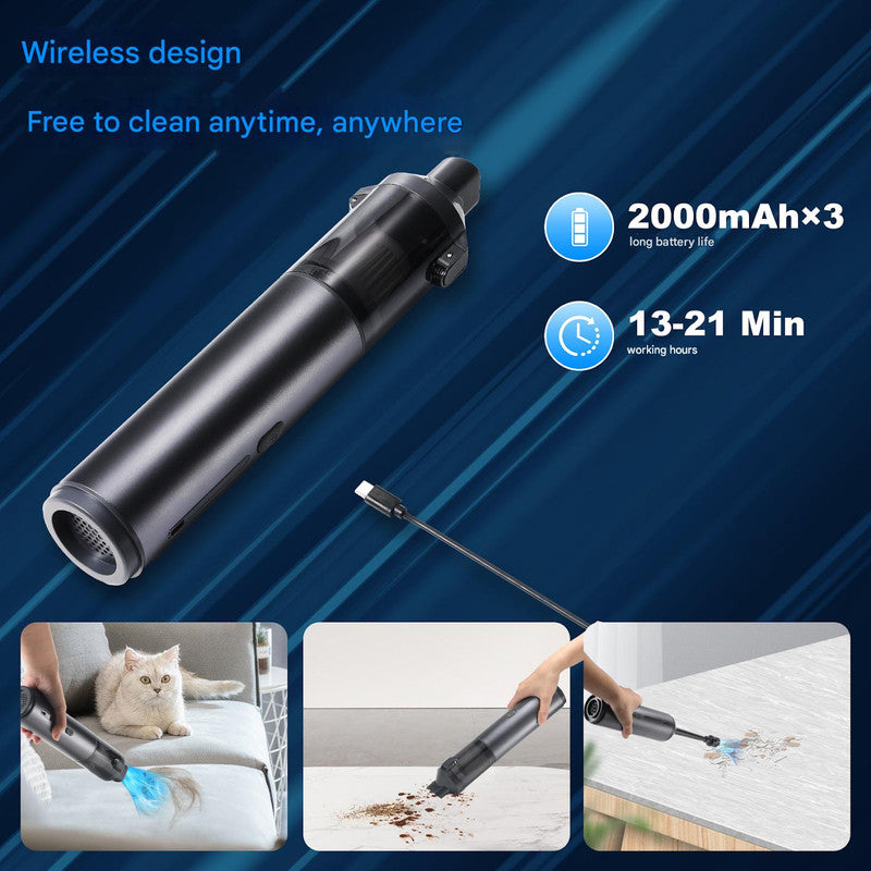 Portable Cordless Handheld Vacuum Cleaner - 16000Pa Suction, 3x2000mAh Battery, Multiple Attachments(Gold)