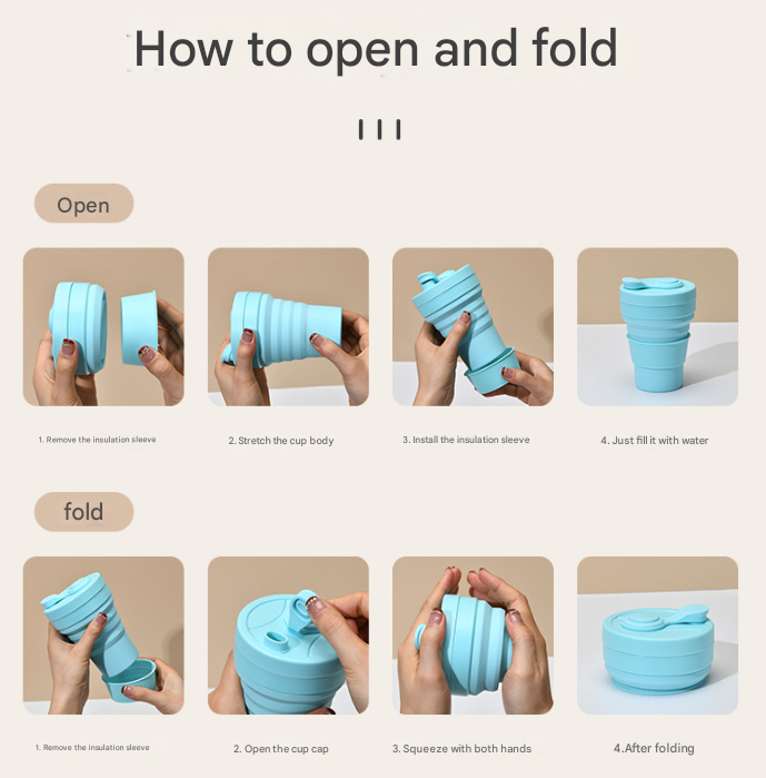 2 Pcs White and Grey 350ml Collapsible Silicone Travel Cup - Portable, Leak-Proof & Food-Grade Drinking Mug with Lid, Insulating Sleeve & Straw