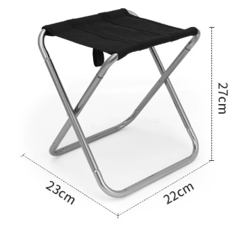 Small folding stool with dimensions on a white background