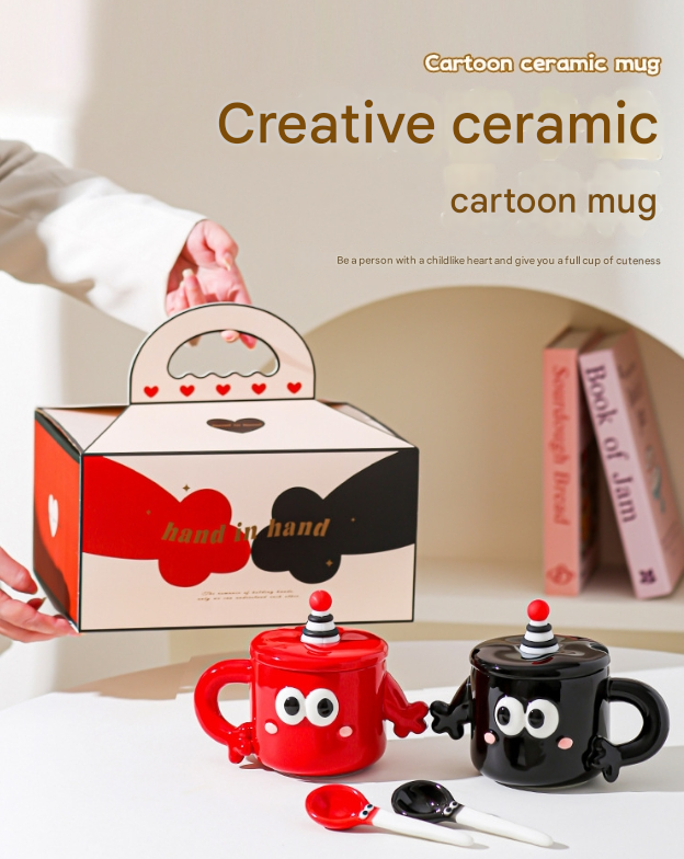 Red Quirky Ceramic Couples Mug Set - Fun and Unique Gift for Weddings and Special Occasions