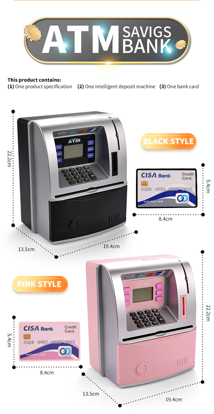 Kids Electronic ATM Savings Bank - Digital Piggy Bank with Password, Auto Roll-in Banknotes & Coin Slot for Financial Learning Fun(pink)