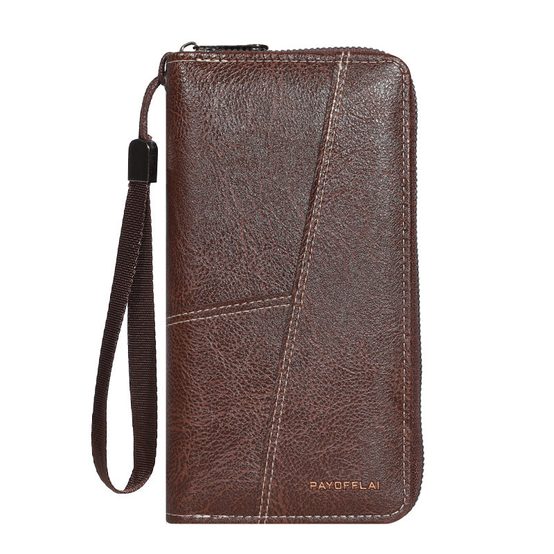 Coffee Men's Long Zipper Wallet Clutch - PU Leather Wristlet with Phone and Card Slots