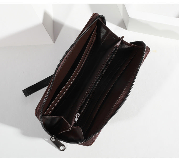 Coffee Men's Long Zipper Wallet Clutch - PU Leather Wristlet with Phone and Card Slots