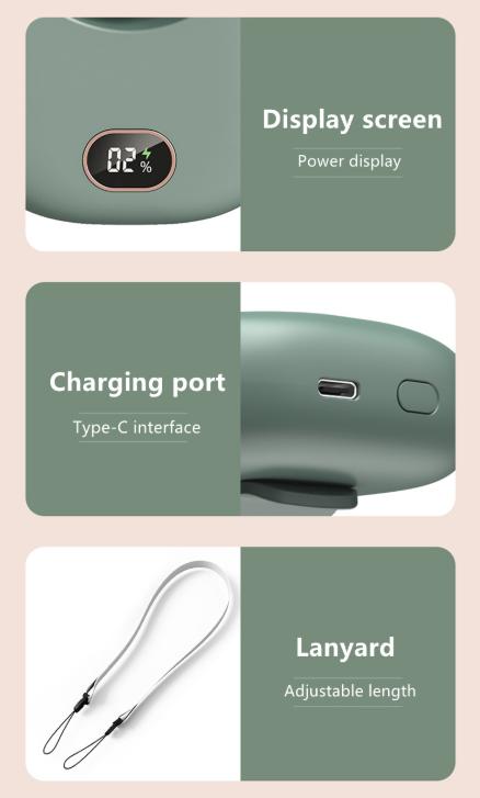 Green Portable Bladeless Neck Fan with Waist Clip & Digital Display USB Rechargeable Mini Fan