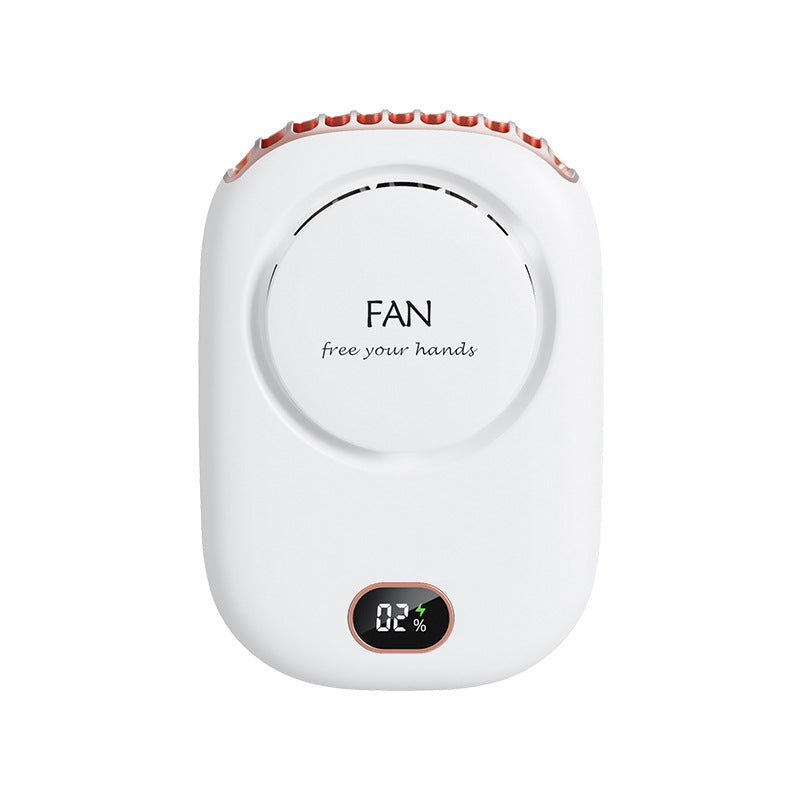White Portable Bladeless Neck Fan with Waist Clip & Digital Display USB Rechargeable Mini Fan
