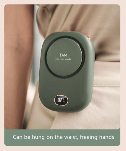 White Portable Bladeless Neck Fan with Waist Clip & Digital Display USB Rechargeable Mini Fan