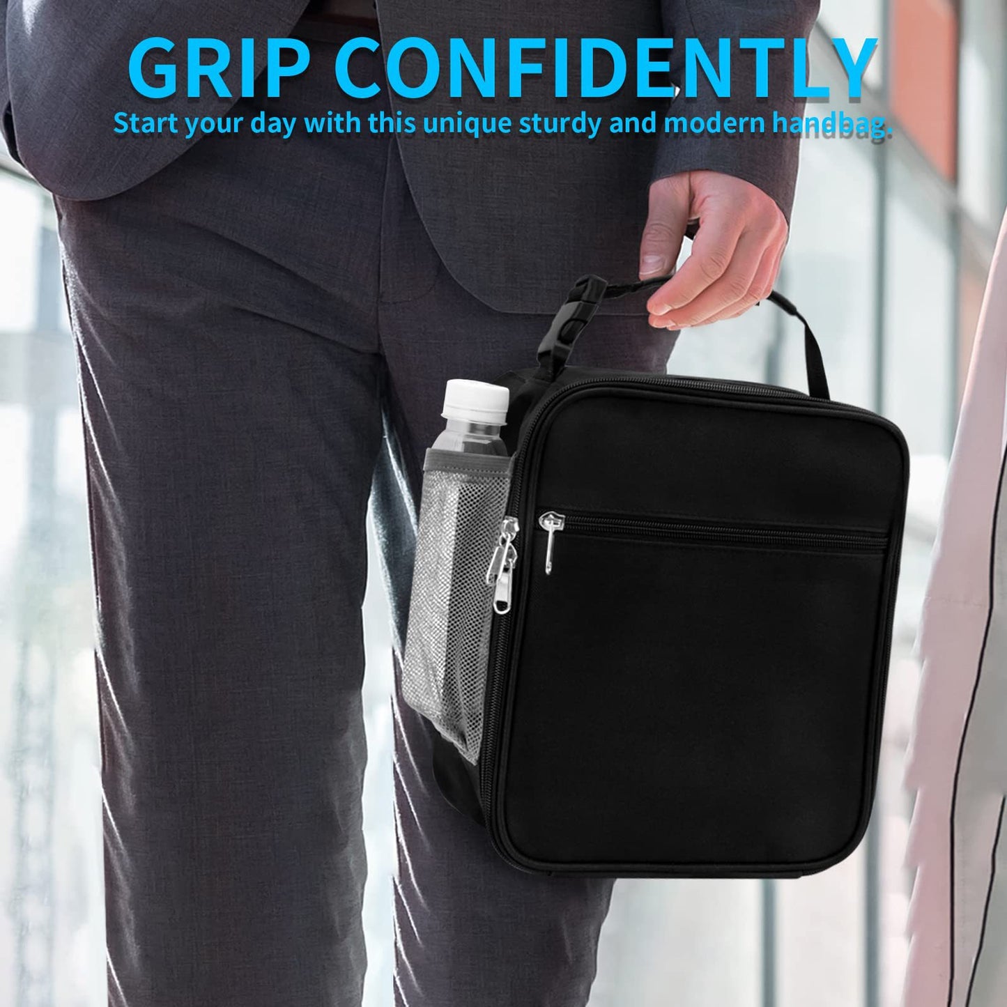 Grey Portable Insulated Lunch Bag - Large Capacity Thermal Cooler Tote with Shoulder Strap for Work, School, and Picnic