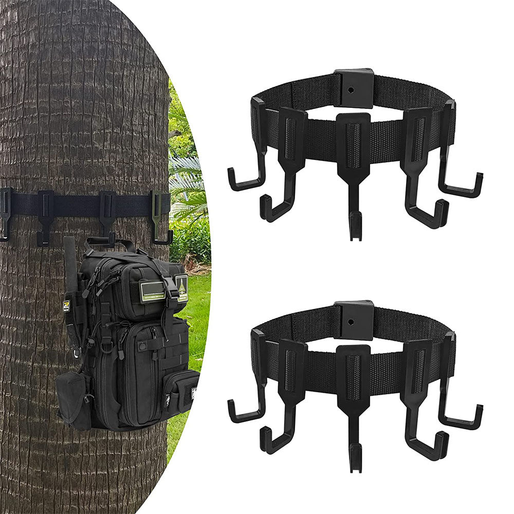 2-Piece Tree Stand Gear Hanger Set - Tactical Webbing Straps with 5 Hooks for Hunting & Camping