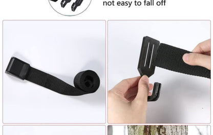 2-Piece Tree Stand Gear Hanger Set - Tactical Webbing Straps with 5 Hooks for Hunting & Camping