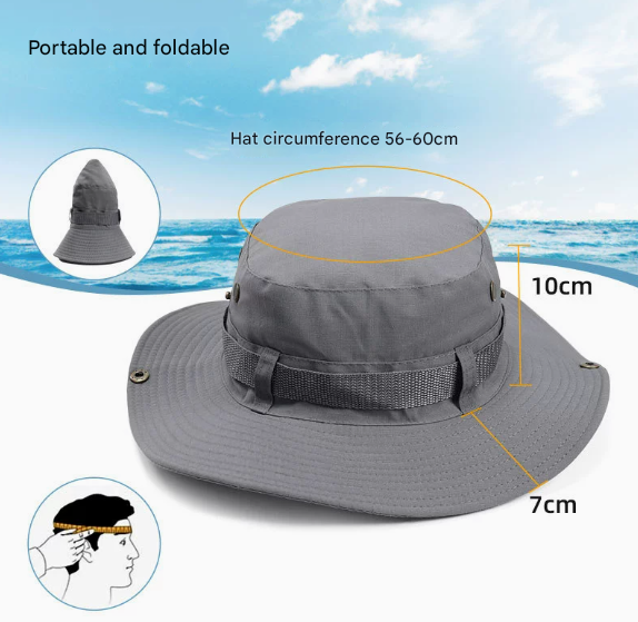 Khaki Foldable Wide Brim Sun Hat – Unisex Bucket Safari Cap (Adjustable 56–60cm)
