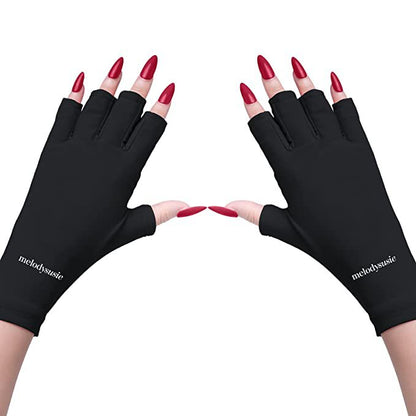 5-Pair Black UV Protection Fingerless Gloves for Nail Art Curing and Cycling Sun Protection - Made of Nylon/Spandex, Manicure Hand Care