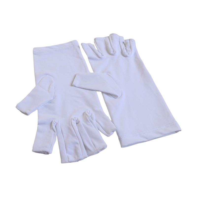 5-Pair White UV Protection Fingerless Gloves for Nail Art Curing and Cycling Sun Protection - Made of Nylon/Spandex, Manicure Hand Care