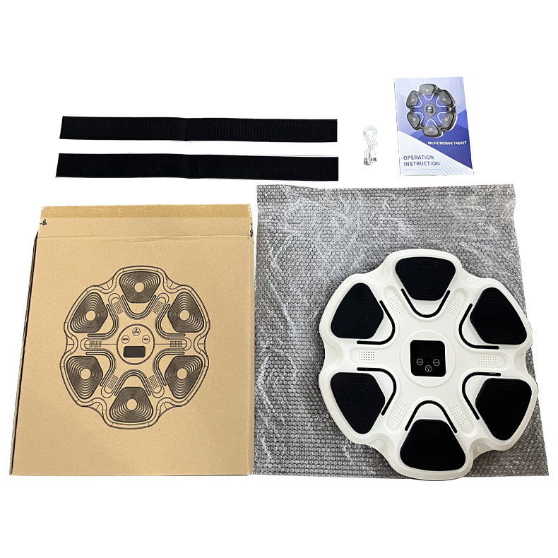 White 6-Target Sensor Smart Bluetooth Music Boxing Training Machine - Punch Counter, USB Rechargeable, Drill-Free Wall Punch Pad for Boxing Sport Agility Reaction