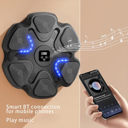 White 6-Target Sensor Smart Bluetooth Music Boxing Kit with Adult Gloves - Electronic Wall Punch Pad, Drill-Free & Detachable, Screen Counter, USB Rechargeable