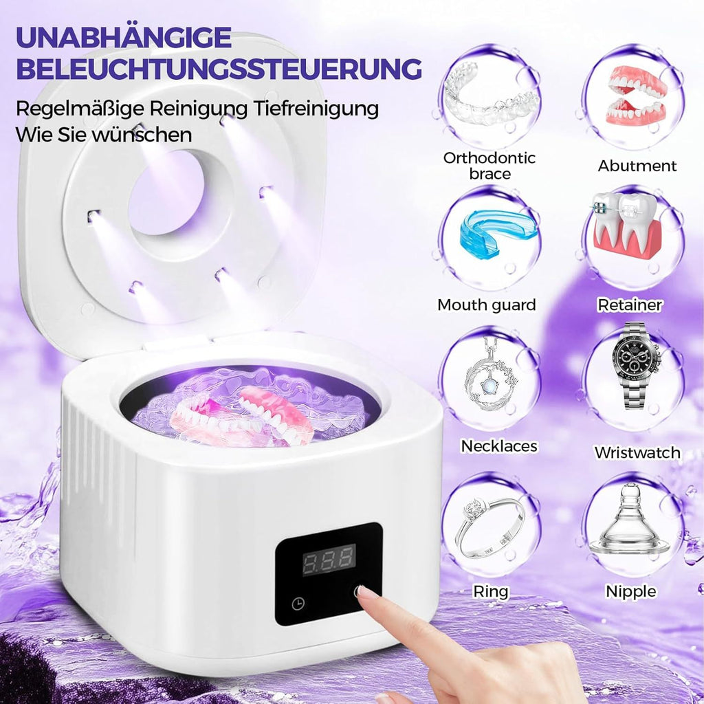 Muti-Functional Portable UV-C Ultrasonic Cleaner (49KHz) - 3 Time Modes for Deep cleaning and Sterilization, 340ml Stainless Steel Tank