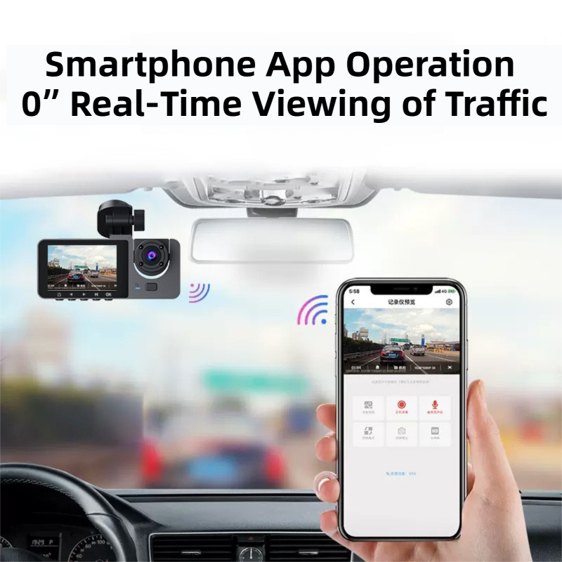1080P 3 Million Pixels Triple-Lens Car Dash Camera  with WiFi - 170° Wide Angle Coverage,  2.7-Inch Display Screen & Reversing Aid