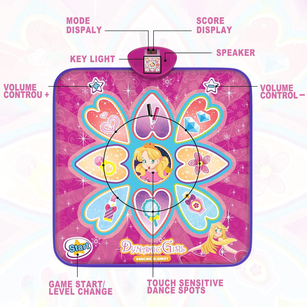 Blue Wireless Kids Electronic Princess Dance Mat | 7 Modes | Music Playmat | 90×108cm